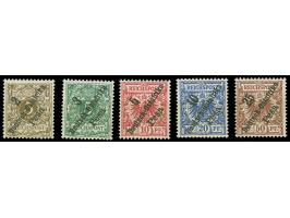 1896/99, Aufdruckausgabe 2 P auf 3 Pf bis 25 P auf 50 Pf fünf postfrisch Werte, alle einwandfrei, Mi.6d, 9-10 sign. Bothe BPP