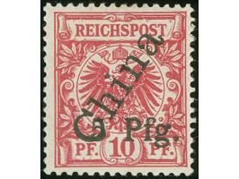 1900, 1. Tsingtau-Ausgabe 5 Pfg. auf 10 Pfennig mit steilem Aufdruck ohne Blaustrich, Type 2, ungebraucht, gut erhalten. Befu