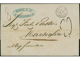 1852, Entire letter cancelled "ALEXANDRIE EGYPTE 22/AVRIL/52" and handstamped “20” (decimes) for taxe to Marseille. 'NAZZIO &