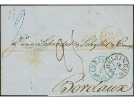 1852, folded envelope cancelled “Christiania 9.3.1852” ds. in blue, partly paid with content, black “HELSINGOR 13.3.52” along