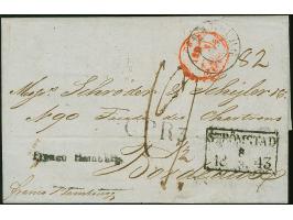 1844, Teilfrancobrief aus Christiania mit Ra2 STRÖMSTADT 8.3.1843 nach Bordeaux, frankiert bis Hamburg, mit L1 "Franco Hambur