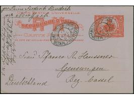1909, 2 c. red on rose postal stationery card cancelled by the oval "Nederl. Paketboot Amsterd. W.Indie 12 JUL 09", ms. ‘per 