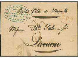 1852, Entire from Marseille to Livorno baring superb shipping agents cachet “CHs. &amp; AUGte. BAZIM ADMINISTRATION DES PAQUE