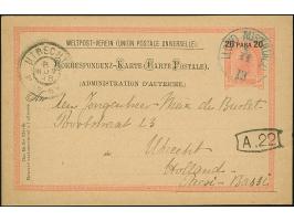 1898, 20 Para auf 5 Kr. rosa Ganzsachenkarte mit blauem K1 ‘Lloyd Austriaco III 4.11.’ geschrieben an Bord Dampfer Amphitrite