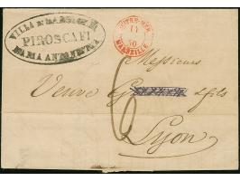 1850, Folded envelope inside preprinted by forwarding agent ‘Meuricoffre Sorvillo &amp; Cie. Naples’, front cancelled 'OUTRE 