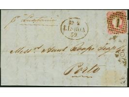 1823, folded envelope bearing King Pedro V. 25 r. rose, closed margins, tied by clear numeral "1" to cover with "LISBOA 19.2.