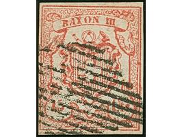 1852, 15 Cts. Rayon III., farbfrisch und vollrandig, entwertet mit schwarzer eidgenössischer Raute, einwandfrei, signiert Geb