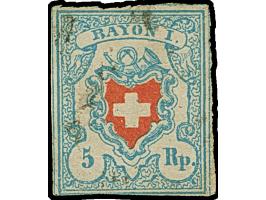 1851, 5 Rp. Rayon II, Kreuz ohne Linieneinfassung, farbfrisch und noch gut gerandet, schwach entwertet, signiert Abt BPP