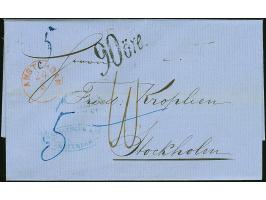 1860, "AMSTERDAM 24/8" K1 in rot auf komplettem Faltbrief nach Stockholm mit handschriftlicher Taxe “5” und mit rückseitigem 