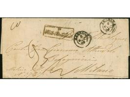 1855, Entire letter from Ferrara 5/GI/55 to Milano, struck with framed "P / Stato Pontificio" handstamp in black, on reverse 
