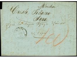1854, Entire letter from Smirna to Syra, rated 40 lepta in red crayon, reverse with SYRA arrival cds. The cover shows caranti