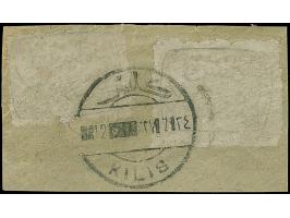 1921, Kilis 1 pia. violet on cigarette paper, rough perf, one bottom margin, two stamps tied by Kilis bilingual cds. to piece