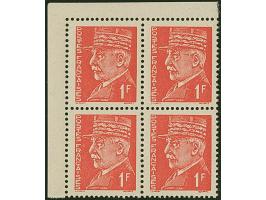 1941, Petain 50 C. und 1 Fr. je im Eckrand-Viererblock, postfrisch
