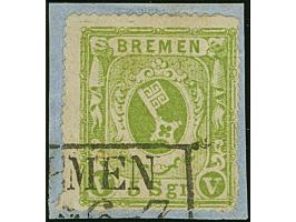 1863, 5 Sgr. gelbgrün, sauber gestempelt auf Briefstück, minimale Druckspur, sonst tadellos. Kurzbefund Neumann BPP