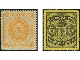 1866/67, 2 Gr. gelblichorange und 7 Gr. auf gelb, ungebraucht mit Originalgummi, einwandfrei, jeweils Kurzbefund Neumann BPP
