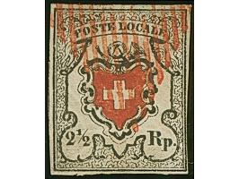 1850, POSTE LOCALE 2½ Rp. Mit Kreuzeinfassung, rechts unten berührt, sonst Voll- bis breitrandig, sehr schön entwertet durch 