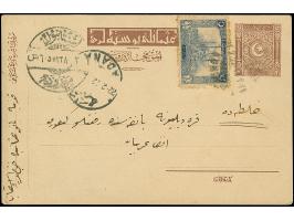 1922, Grand National Assembly postal stationery card 2 krs. brown, without surcharge, used uprated with 1 krs. performing 3 k