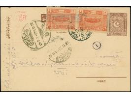 1922, Grand National Assembly postal stationery card 2 krs. brown, with red handstamped surcharge, used uprated with parliame