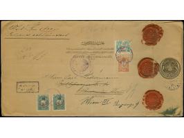 1916, 1 pia. registered postal stationery envelope, large type, used uprated ‘valeur declaree’ performing 15 pia. 10 pa. rate
