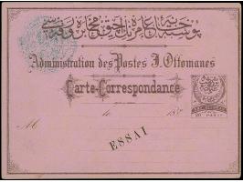 1876, 20 pa. purple on lilac postal stationery card, unissued in these colours, handstamped "ESSAI" in black on front of card