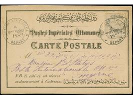 1882, Duloz 20 pa. grey on formular stationery card, tied by all arabic boxed DERSAADET and CONSTANTINOPLE-GALATA DEPART 9/NO