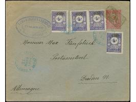 1905, Envelope postal stationery 20 pa. red on grey-blue used uprated with 4x5 pa. newspaper ‘matbua’ issue performing 40 pa.