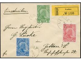 1912, Reco.-Brief frankiert mit 5 H bis 25 H kompletter Satz von drei Werten auf gestrichenem Papier, je vollständige Zähnung
