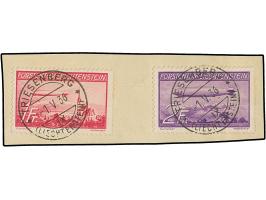 1936, Zeppelin 1 Fr rosakarmin und 2 Fr rotviolett, gemeinsam entwertet auf Briefstück mit TRIESENBERG 1.V.36, tadellos
