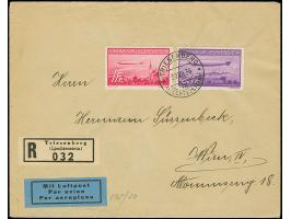 1936, Zeppelin 1 Fr rosakarmin und 2 Fr rotviolett, gemeinsam auf Brief mit TRIESENBERG 30.VII.36 per Einschreiben nach Wien,