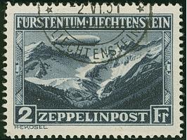 1931, LZ127 Zeppelin 1 Fr und  2 Fr je mit seltenem schwarzem Tagesstempel entwertet. Fotoattest Rupp (1986)
