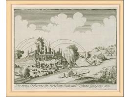 1771, Old engraving depicting the second conquest of the Turkish city and fortress of Giurgiu during the Russo-Turkish War of