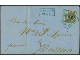 1/15 Th., voll- bis breitrandiges linkes Randstück mit Bordüre, mit sauber auf- und nebengesetztem Ra2 "MEPPEN 23.OCT." auf B