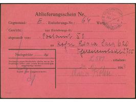 Theresienstadt: 1943, Rückschein für einen R-Brief von Wien, gefaltet
