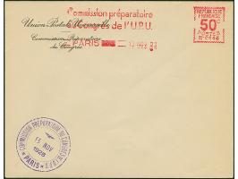 1928, "Commission préparatoire du Congres de l'U.P.U. PARIS 13 NOV 28", meter marking in 7 different denominations, each on o