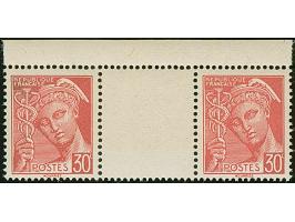 Britische Fälschungen für das besetzte Frankreich: 1941, Merkur 30 C. im waager. Oberrand-Zwischenstegpaar, postfrisch (Mi. 2