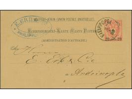 1889, FILIPPOPEL cds. on postcard and envelope used in the last weeks of the Austrian P.O. in Plovdiv. The P.O. was closed on