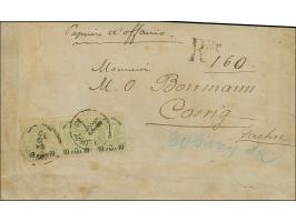 1887, Umschlag ‘Geschäftspapiere’ per Einschreiben mit Dreierstreifen 10 pa. auf 3 sld. blaugrün schwarz für die Drucksacheng