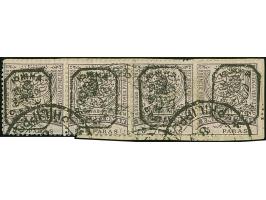 1885, 5 pa. lilac on dull lilac perf 13¼, strip of four tied on piece by PHILIPPOPLE cds. fine and fresh, signed Thier and Ko