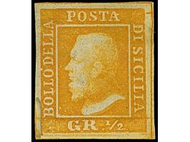 1859, ½ gr. orange, three singles, from Plate I and II, all with good margins and two with part original gum, bright colours,