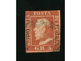1859, 5 gr. red-brown, a used example of fine deep colour, full margins on two sides, closed at left and touched on top, ligh