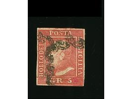 1859, 5 gr. deep carmine, a used example of fine deep colour, full margins on three sides, tiny closed at right, clear cancel