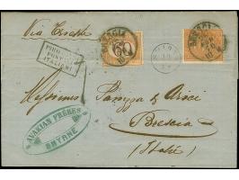 1870, Austrian P.O. small type Smirne 19.2.70 cds. on an unfranked folded letter to Italy, alongside boxed “Piroscafi Postali