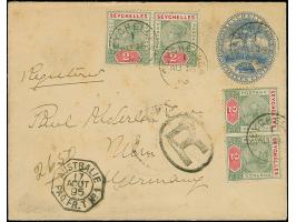 1895 Postal stationery envelope Turtle 15 c. blue registered with additional franking of 4 pairs of the 2 c. die II at front 
