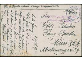1918, "K.u.k. ETAPPENPOSTAMT 346" auf Feldpostkarte mit Absenderstempel 'Stabskompagnie Oberst von Kentz' nach Wien. 
