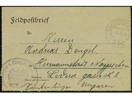 1917, Zwei Karten mit Stempel Feldpostamt194 (30.3.17) bzw. 346 (5.2.17) von Rumänien nach Mähren und Ungarn, dabei blauer K.