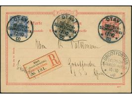 1900, Ganzsache 10 Pf. mit Zusatzfrankatur 3 Pf und 20 Pf als R-Karte mit Stempel Otavi 12.10.00 (3 Abschläge) innerhalb der 
