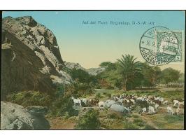 1908/12, Zwei Postkarten aus Windhuk und Karibib mit Ansichten Farm Heigamkap und Strand Lüderitzbucht, je mit 5 Pf grün nach
