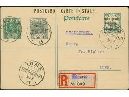 1915, Ganzsachenpostkarte One Halfpeny a. 5 Pfg., sauber gestempelt "LOME TOGOGEBIET 31/8 15", als R-Karte mit Zusatzfrankatu