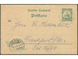 1907, 5/5 Pfg mit Stempel YAP KAROLINEN 28/06/07 nach Frankfurt, innen Grußtext, komplett mit anhängendem Antwortteil, Ankunf