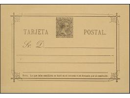 1889/92, Postal stationery cards including two answering cards, 15+15 c. blue (corner crease), 10 c. carmine part double prin